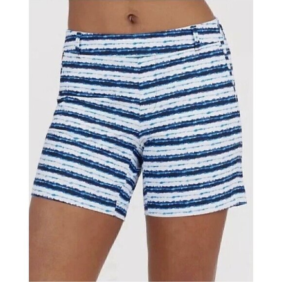 SPANX Sunshine 6” Short Blue Stripe UPF50+ Stretch Golf Beach Travel Pockets NWT - Picture 10 of 12